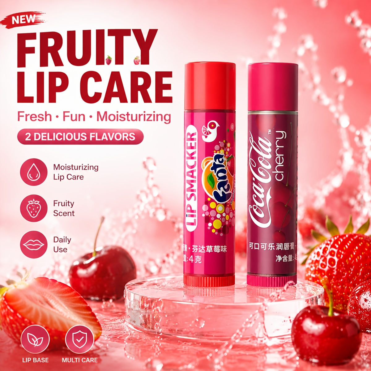 Lip Smacker 2 Pack Soda Pop Flavored Lip Balm Duo – Fanta Strawberry & Coca-Cola Cherry