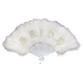 Elegant White Faux Feather Bridal Folding Fan with Pearl Rhinestone "BRIDE" Lettering
