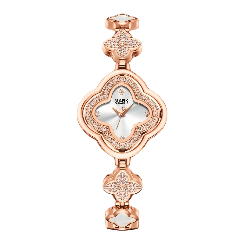 Mark Fairwhale Luxury Four-Leaf Clover Luxury Women's Bracelet Watch – Diamond Bezel Quartz Timepiece