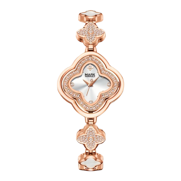 Mark Fairwhale Luxury Four-Leaf Clover Luxury Women's Bracelet Watch – Diamond Bezel Quartz Timepiece