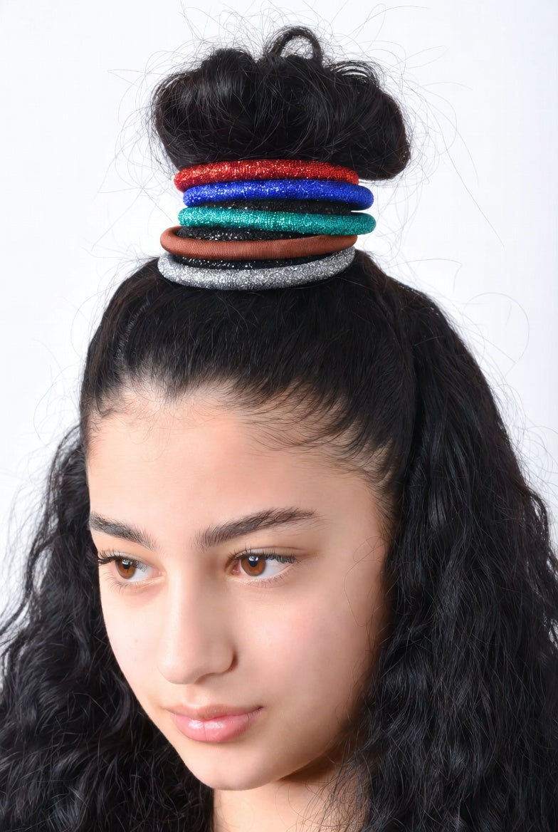 Premium Shimmer Elastic Hair Ties – Multi-Color Seamless Scrunchie Set