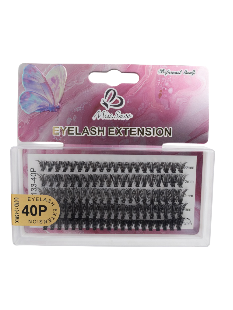Miss Smoo Professional 40P Cluster Eyelash Extensions – Mixed Length (10mm-15mm)