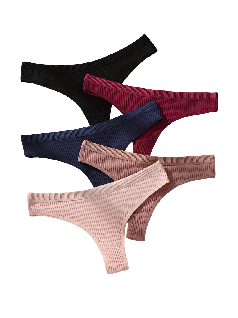Premium Ribbed Seamless Thong Set (5-Pack) – High-Cut Stretch Comfort