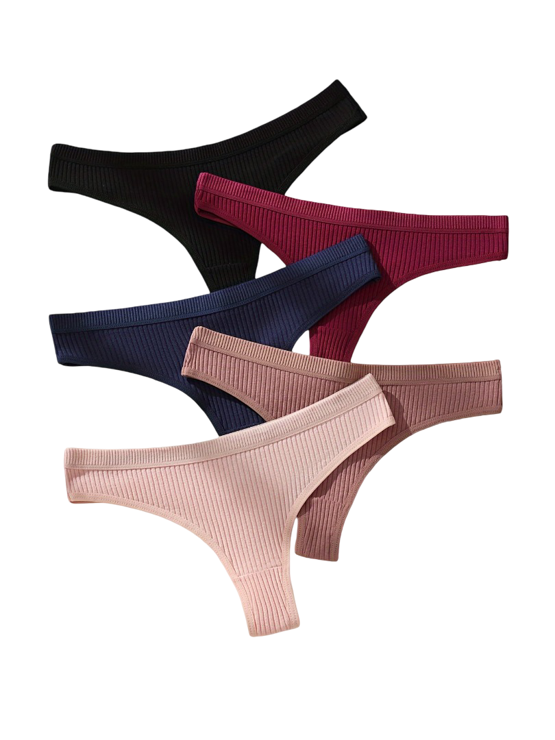 Premium Ribbed Seamless Thong Set (5-Pack) – High-Cut Stretch Comfort