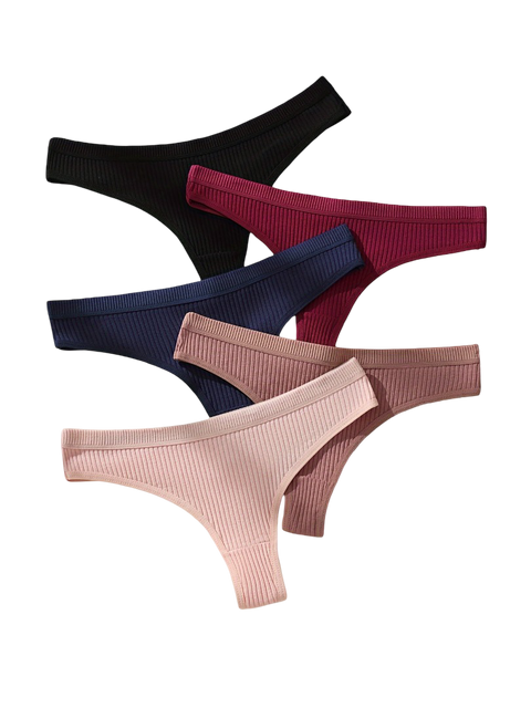 Premium Ribbed Seamless Thong Set (5-Pack) – High-Cut Stretch Comfort