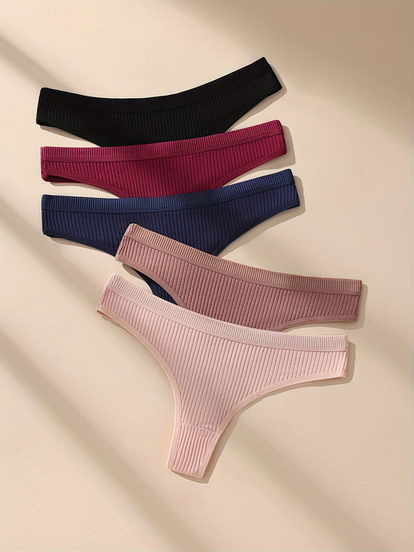 Premium Ribbed Seamless Thong Set (5-Pack) – High-Cut Stretch Comfort
