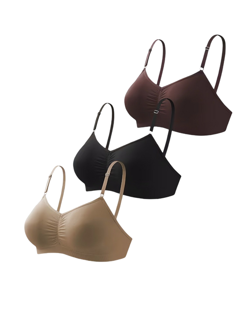 3-Pack Everyday Wireless Contour Bra Set Seamless Ruched Comfort Bralette