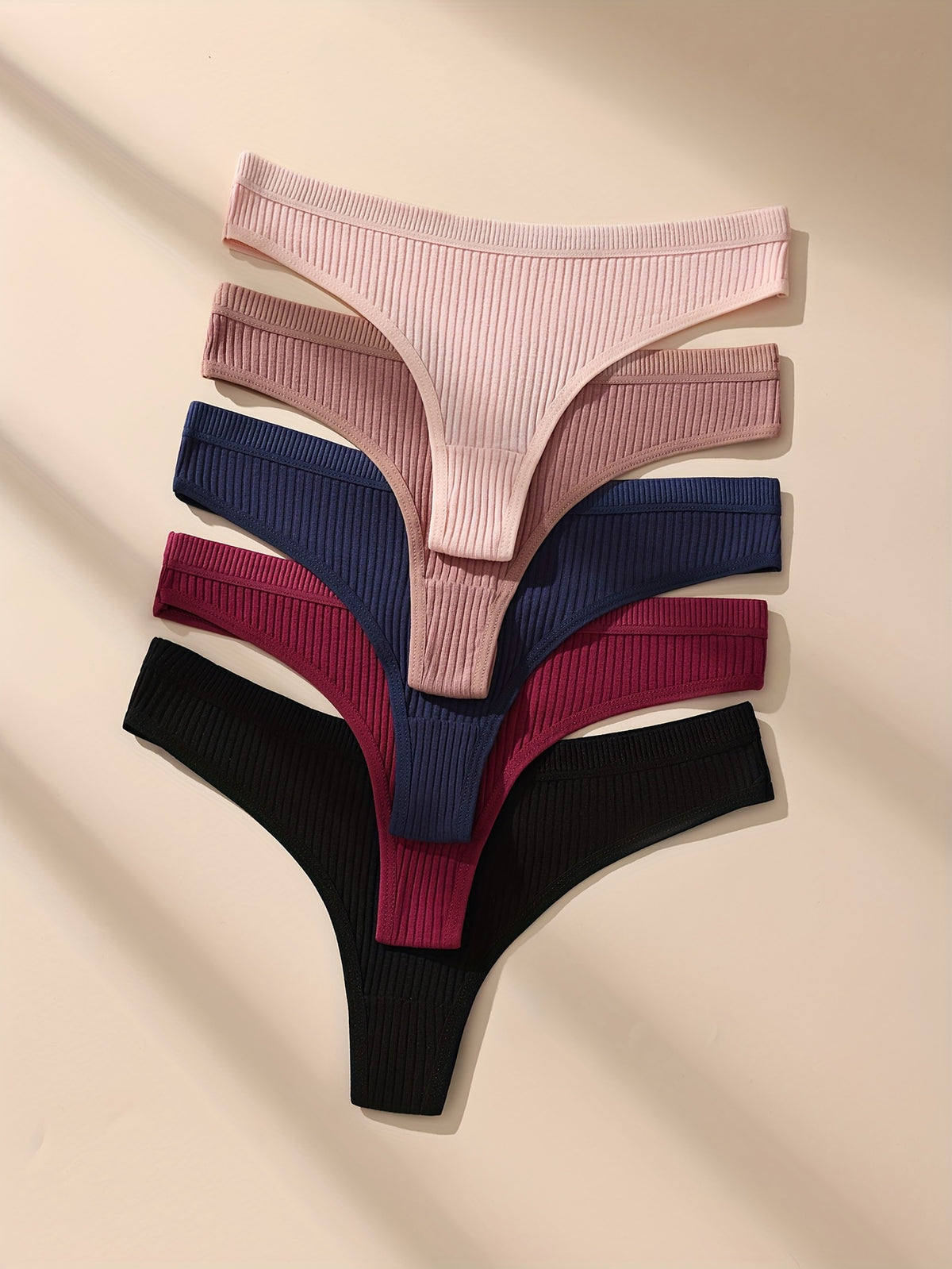 Premium Ribbed Seamless Thong Set (5-Pack) – High-Cut Stretch Comfort