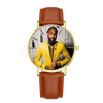 Personalized Photo Men's Quartz Watch – Custom Genuine Leather Strap Wristwatch with Gold Bezel