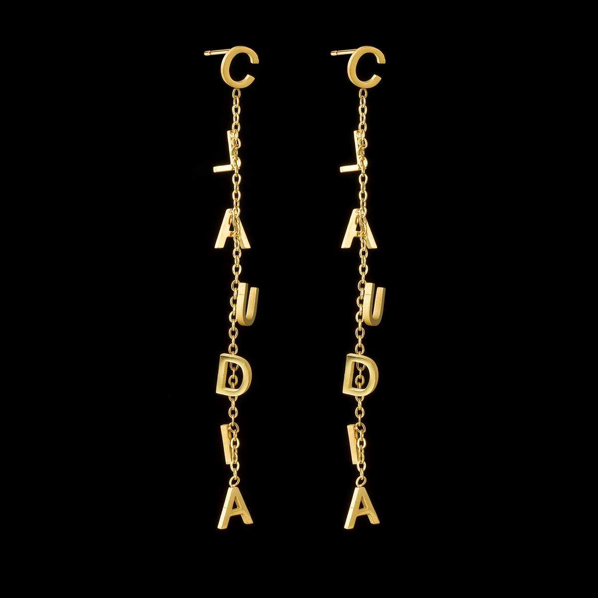 Custom Name Drop Earrings – Personalized Gold Plated Stainless Steel Initial Chain Earrings