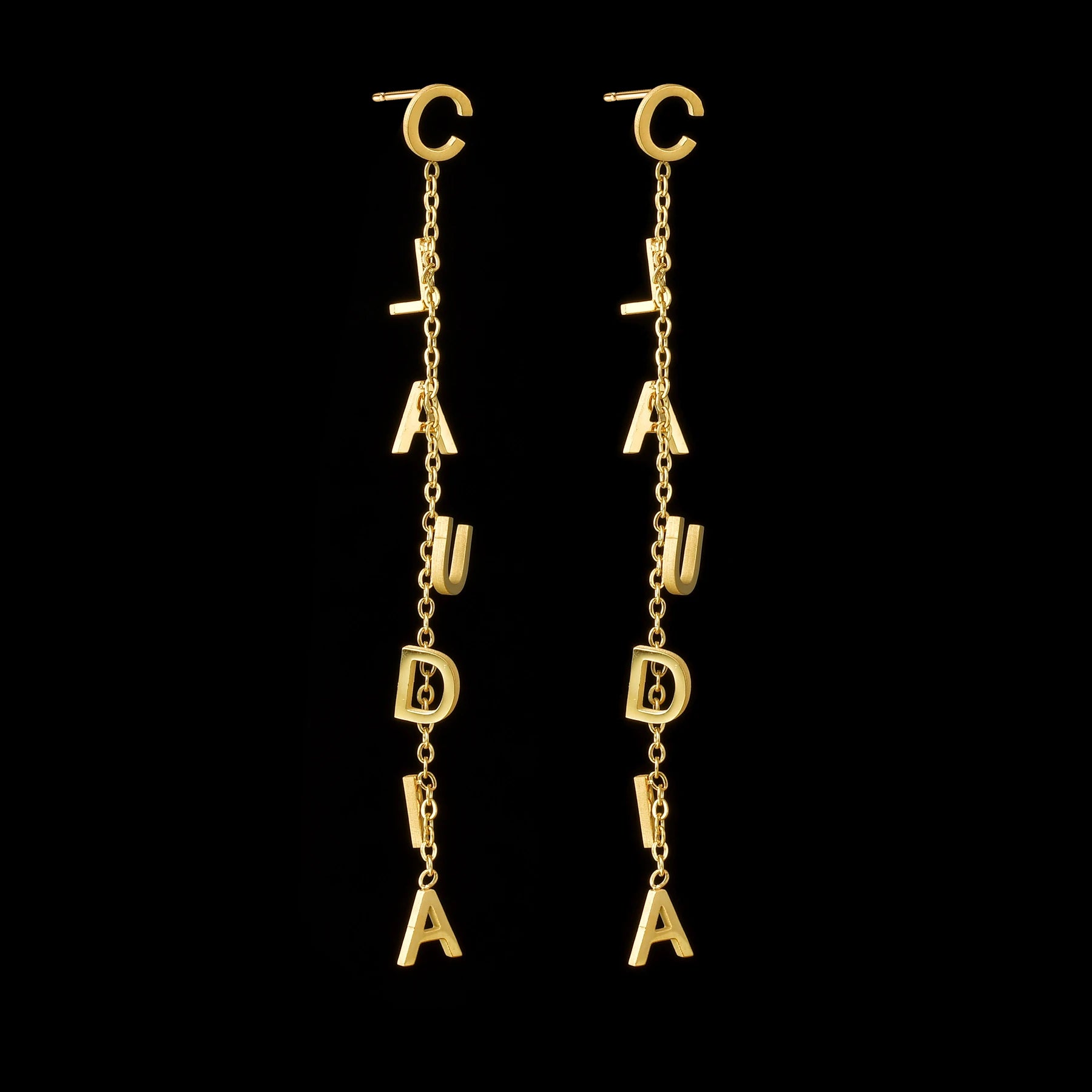 Custom Name Drop Earrings – Personalized Gold Plated Stainless Steel Initial Chain Earrings