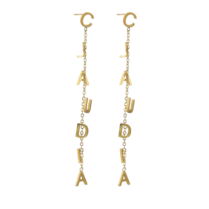 Custom Name Drop Earrings – Personalized Gold Plated Stainless Steel Initial Chain Earrings