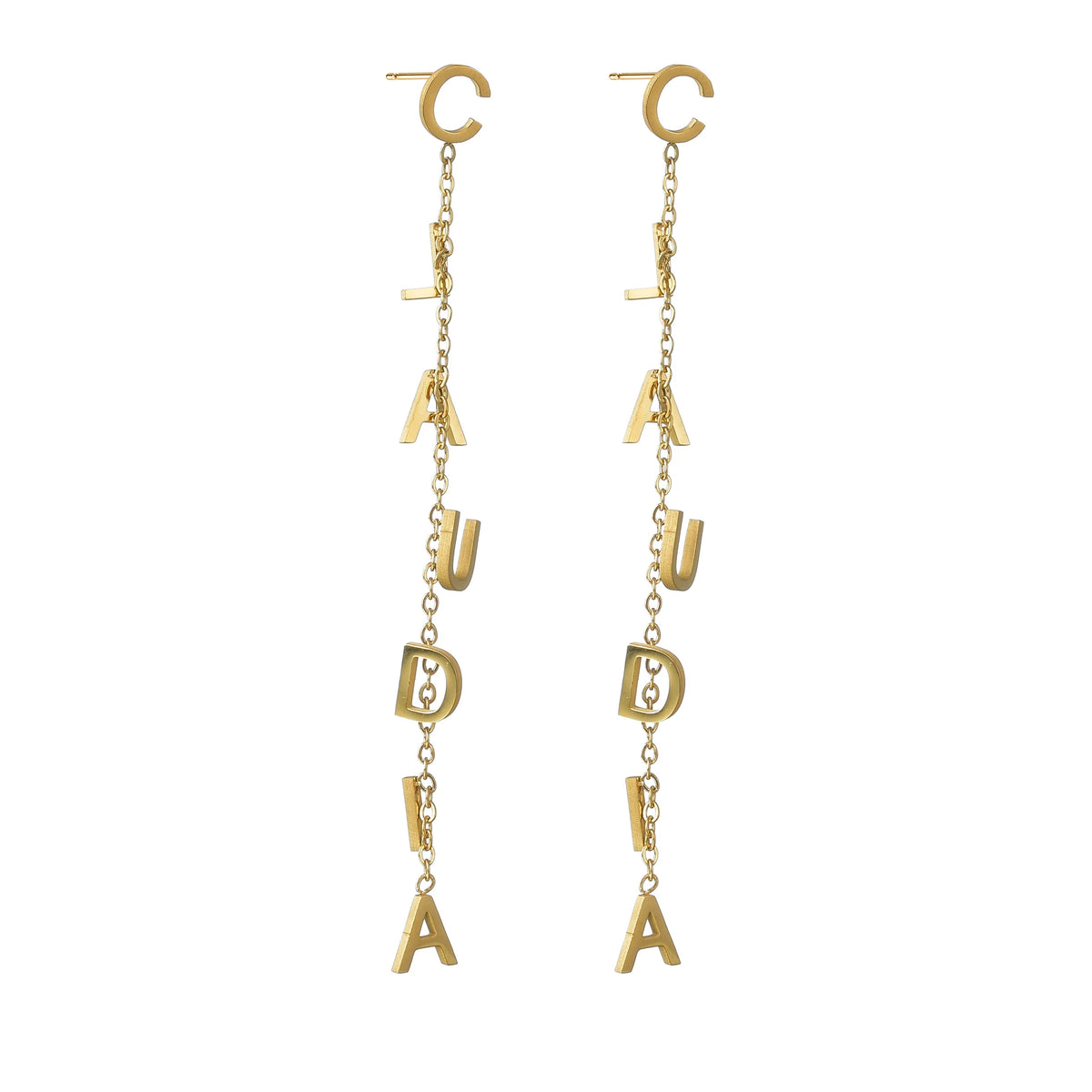 Custom Name Drop Earrings – Personalized Gold Plated Stainless Steel Initial Chain Earrings