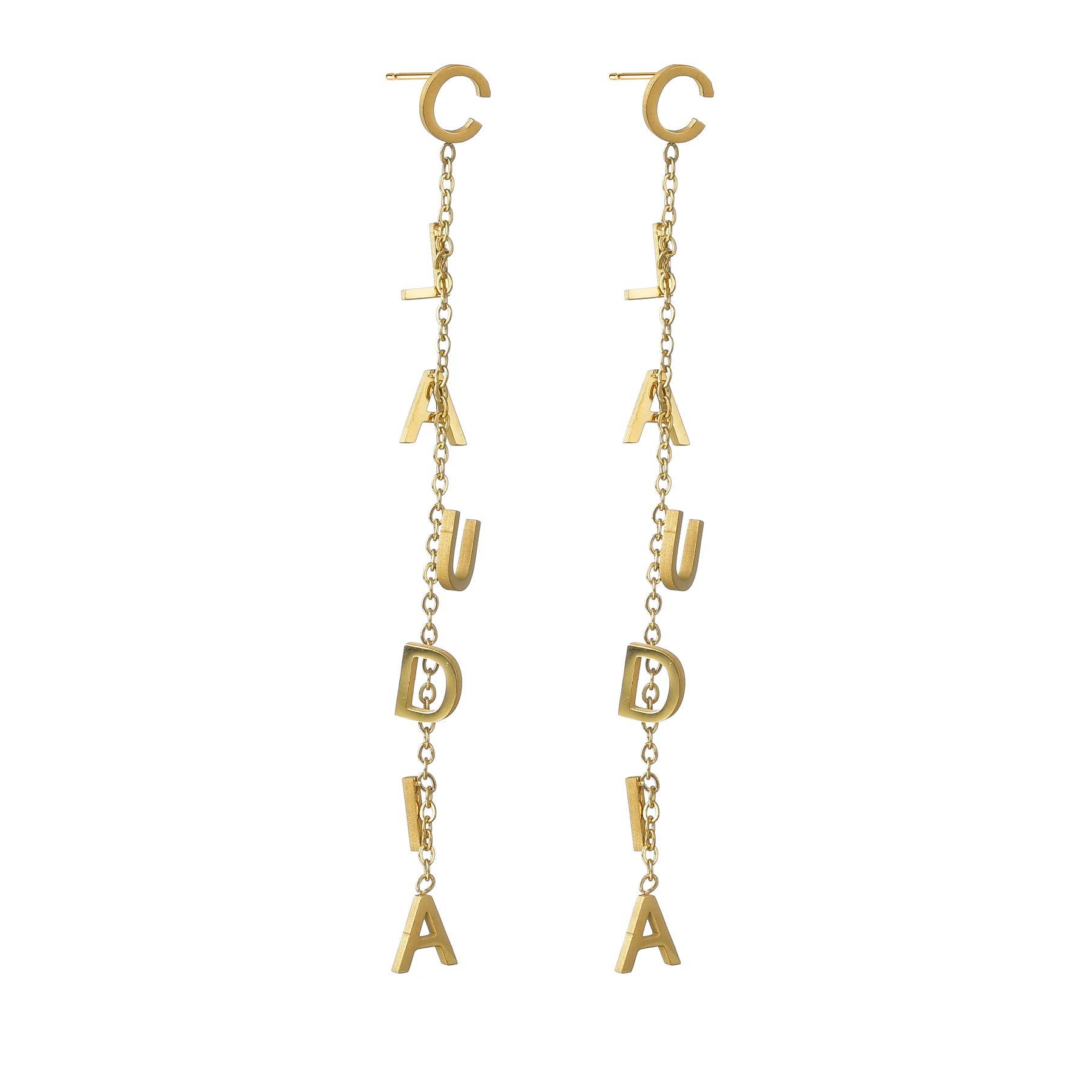Custom Name Drop Earrings – Personalized Gold Plated Stainless Steel Initial Chain Earrings