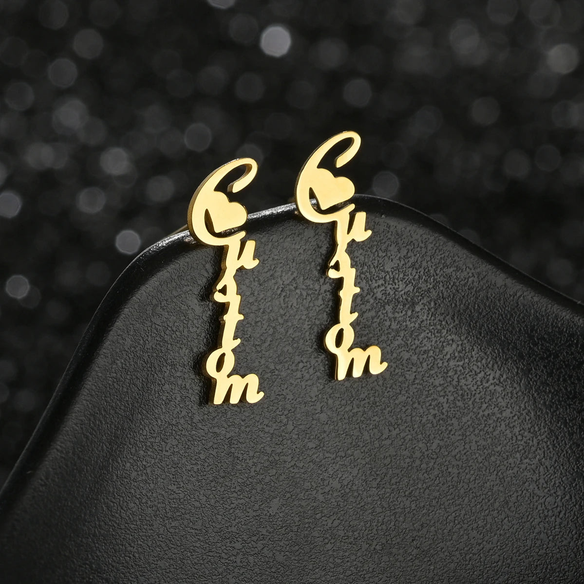 Custom Name Drop Earrings – Personalized Gold Plated Stainless Steel Initial Chain Earrings