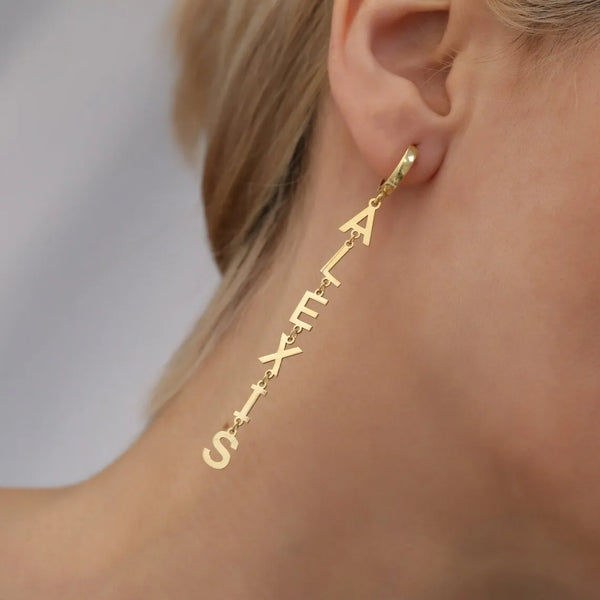 Custom Name Drop Earrings – Personalized Gold Plated Stainless Steel Initial Chain Earrings