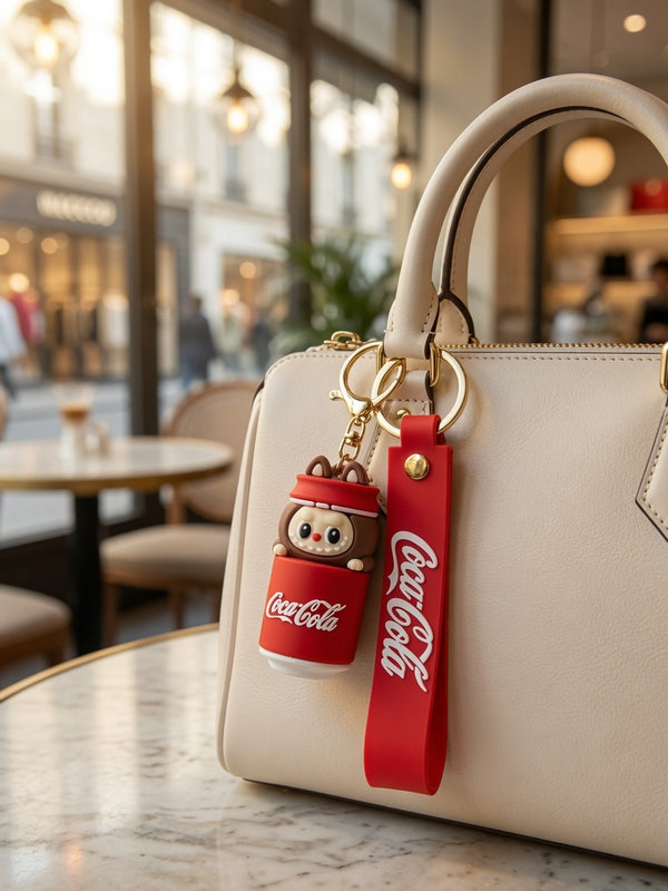 3D Cute Pop Mart Labubu Coca-Cola Can Keychain & Wrist Strap Charm
