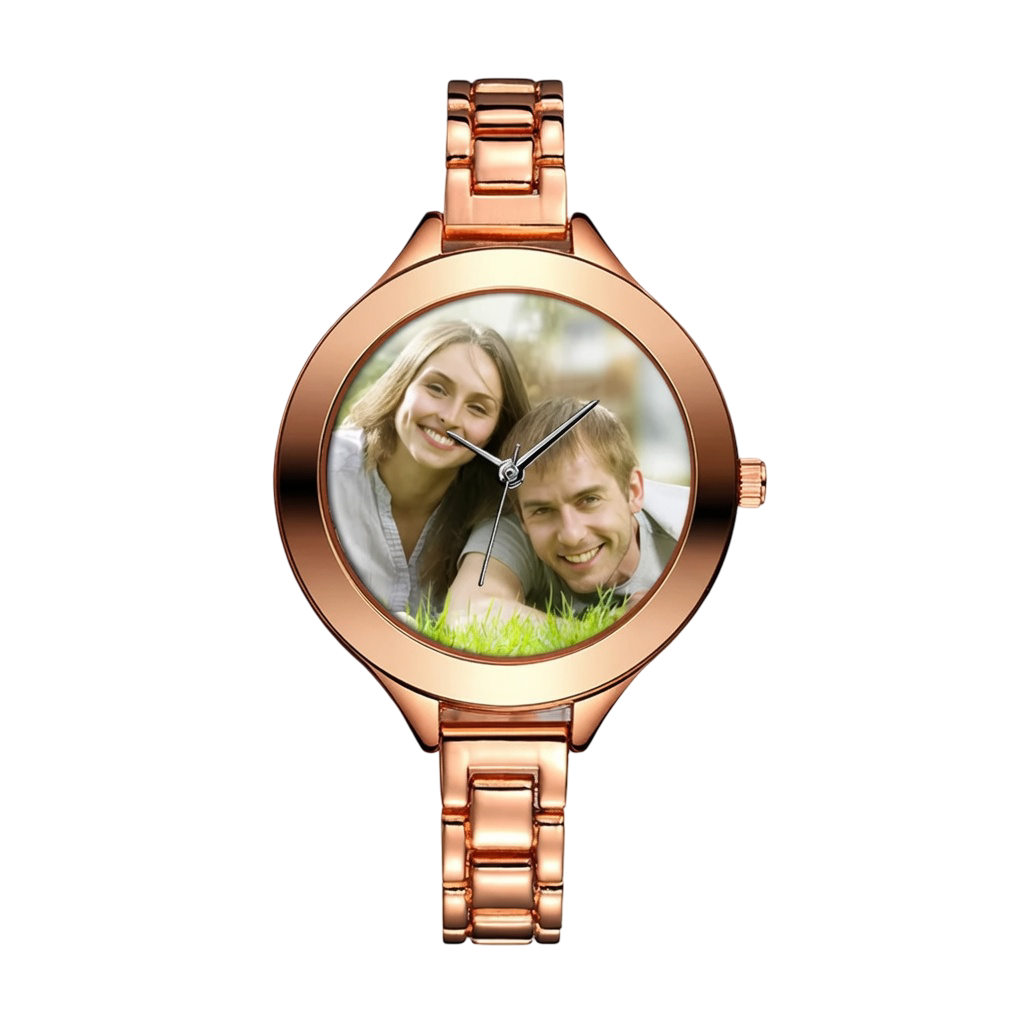 Custom Photo Women's Quartz Watch – Personalized Rose Gold Link Bracelet Wristwatch