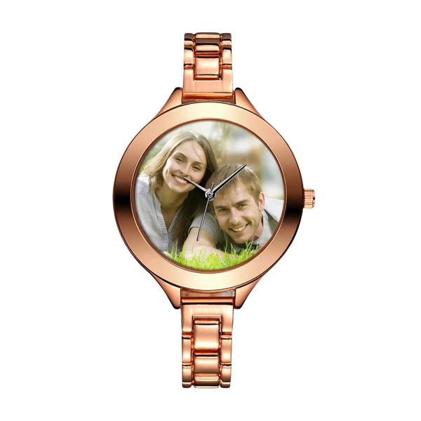 Custom Photo Women's Quartz Watch – Personalized Rose Gold Link Bracelet Wristwatch