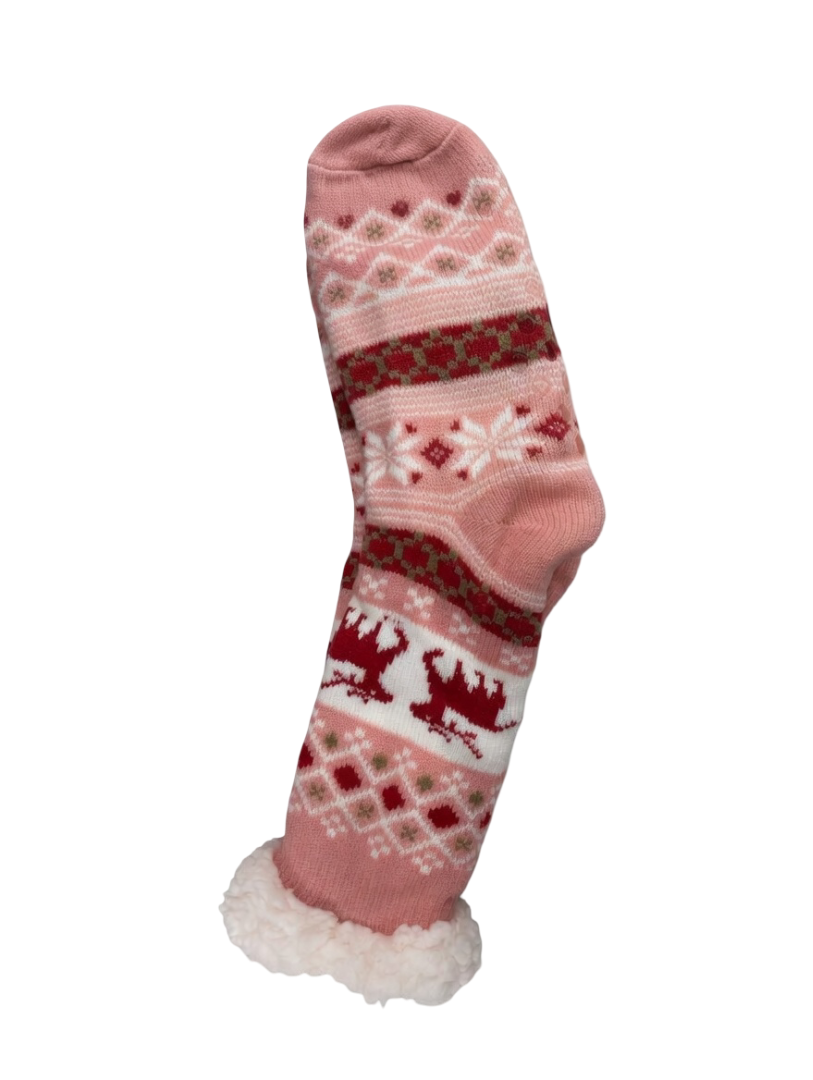Ultra-Soft Sherpa Lined Winter Slipper Socks - Nordic Pink