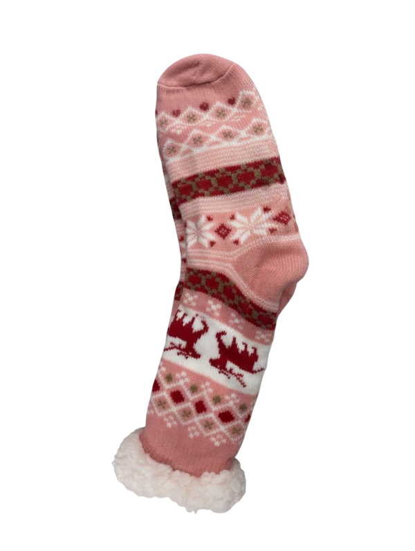 Ultra-Soft Sherpa Lined Winter Slipper Socks - Nordic Pink