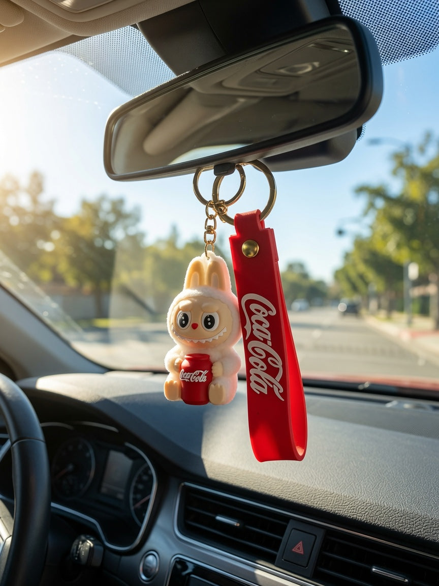 Cute Character in Bunny Costume Keychain – Red Soda Can Edition with Matching Wristlet Strap