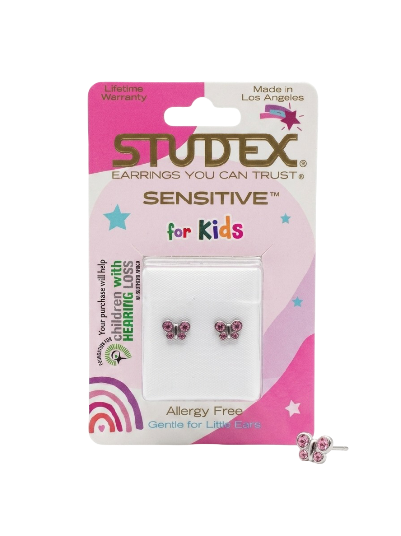 STUDEX Sensitive for Kids - Pink Crystal Butterfly Stud Earrings