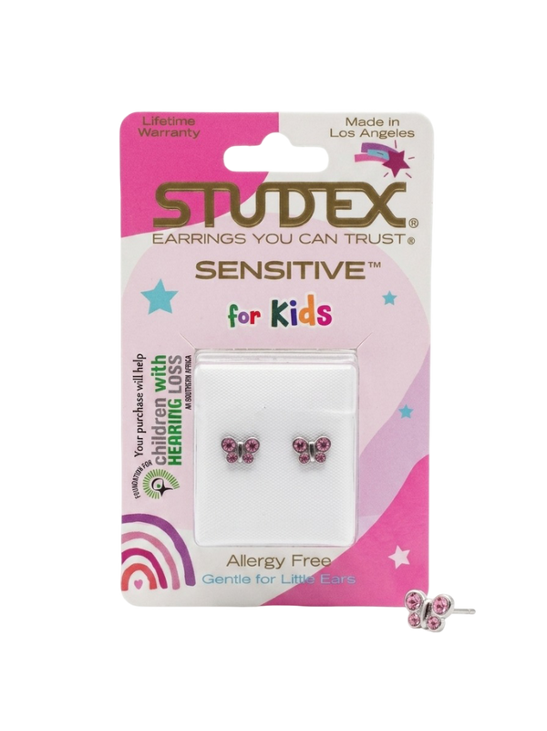 STUDEX Sensitive for Kids - Pink Crystal Butterfly Stud Earrings