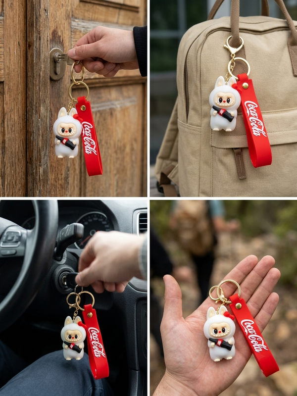 Cute Cartoon Bunny Coca-Cola Keychain with Wrist Strap