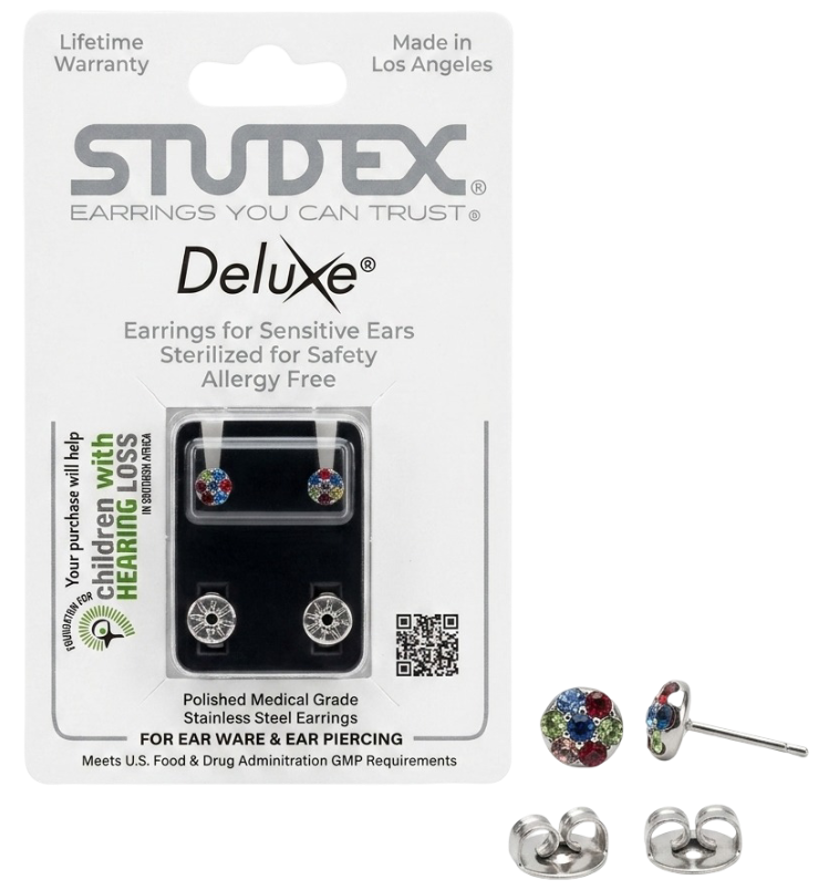 Studex® Deluxe Multi-Color Crystal Flower Stud Earrings – Surgical Stainless Steel