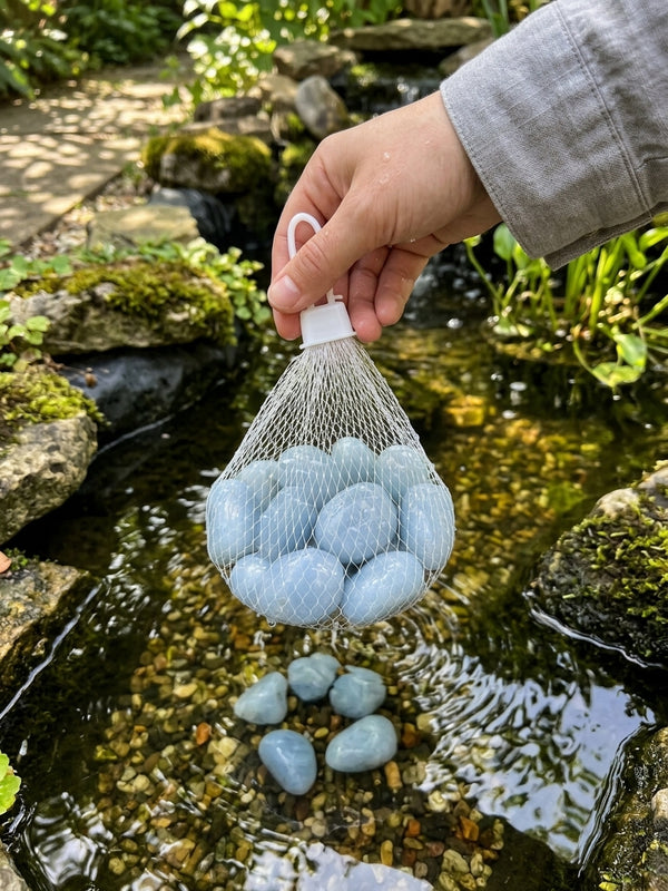 Premium Smooth Soft Blue Glass Pebbles – Decorative Vase Fillers & Craft Stones