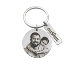 Custom Photo Engraved Stainless Steel Keychain – Personalized Picture & Text Memorial Keepsake Ring for Father's Day, Birthdays, and Anniversaries