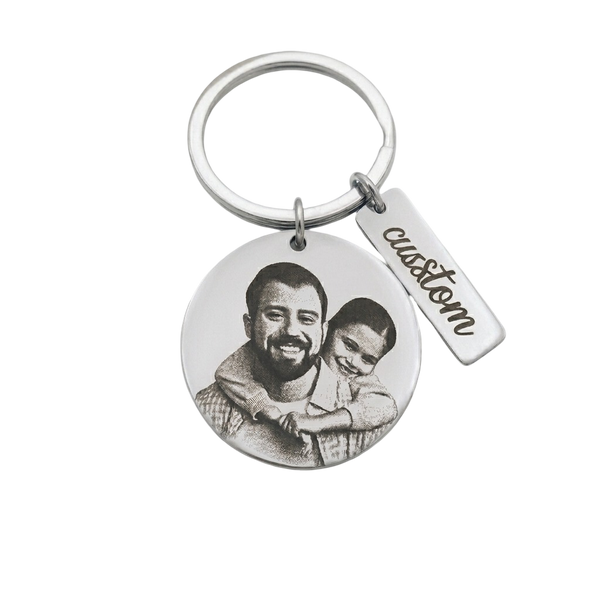 Custom Photo Engraved Stainless Steel Keychain – Personalized Picture & Text Memorial Keepsake Ring for Father's Day, Birthdays, and Anniversaries