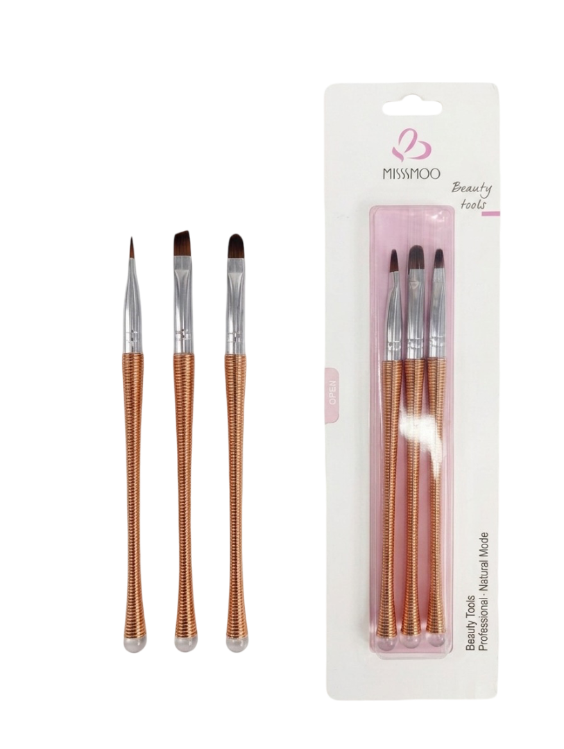 Professional 3-Piece Precision Nail Art & Detail Brush Set – Natural Mode Collection