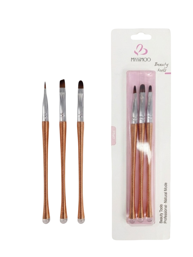 Professional 3-Piece Precision Nail Art & Detail Brush Set – Natural Mode Collection