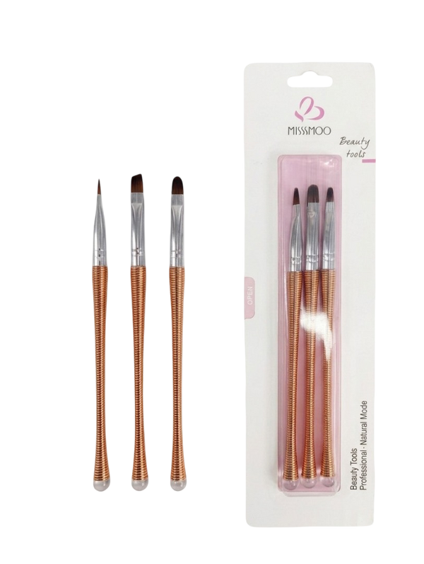 Professional 3-Piece Precision Nail Art & Detail Brush Set – Natural Mode Collection