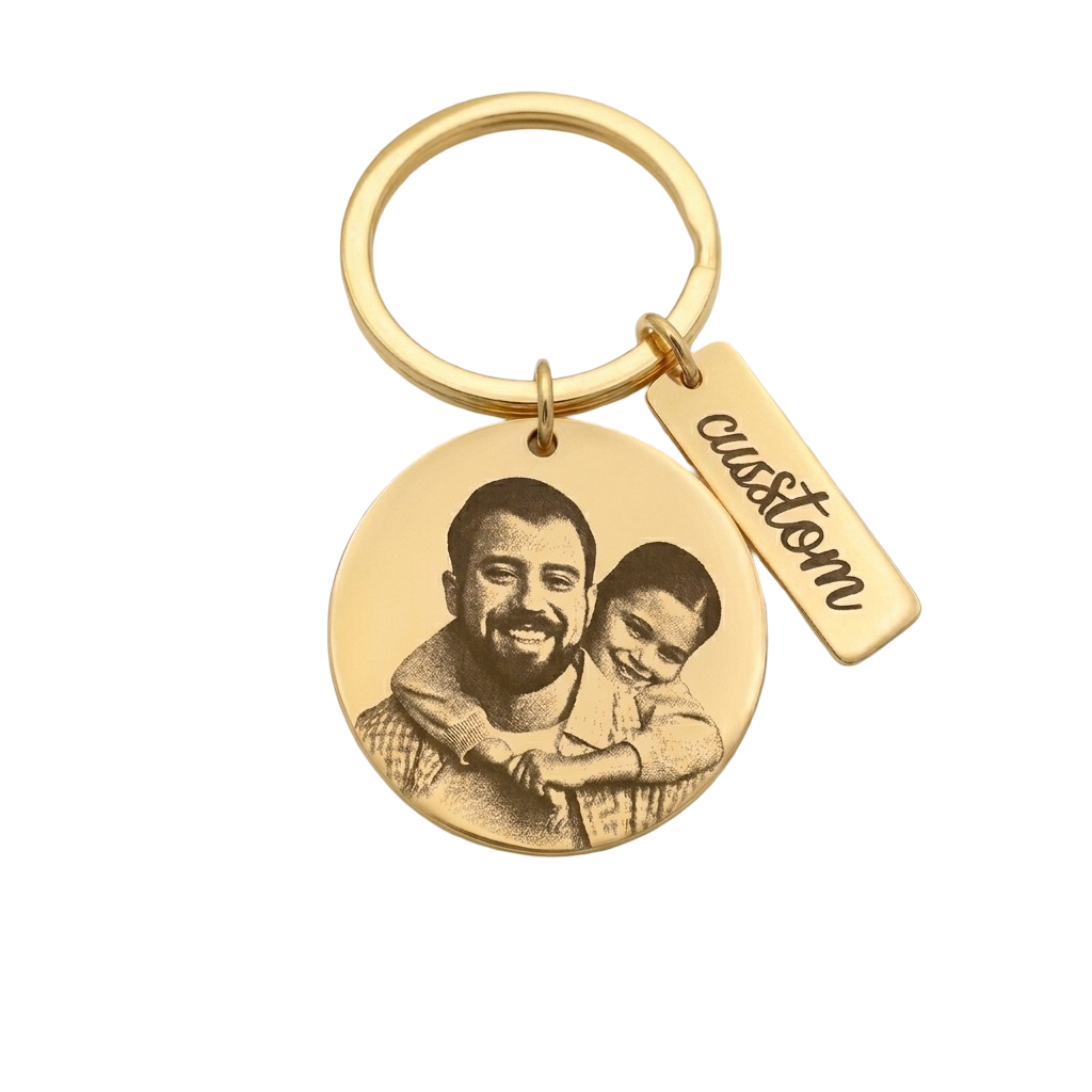 Custom Photo Engraved Stainless Steel Keychain – Personalized Picture & Text Memorial Keepsake Ring for Father's Day, Birthdays, and Anniversaries