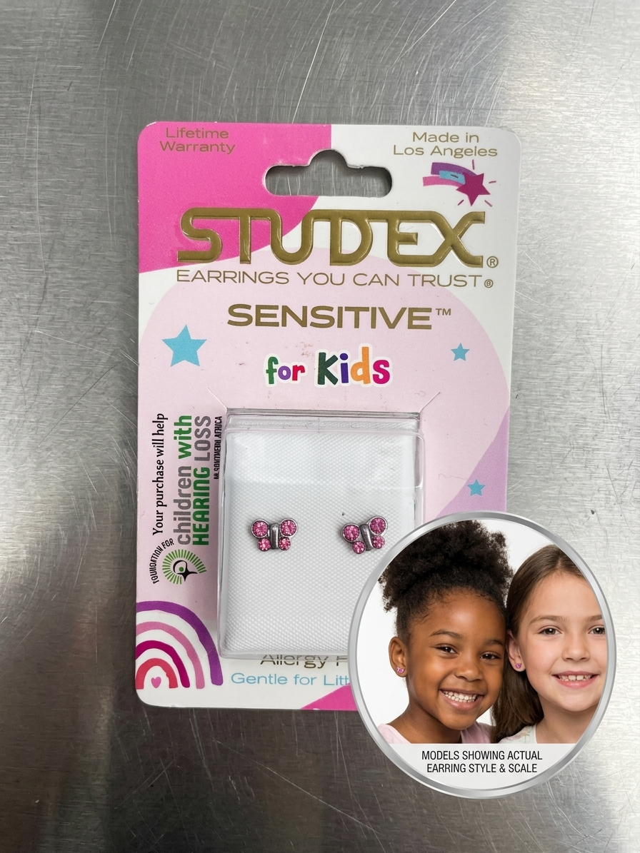 STUDEX Sensitive for Kids - Pink Crystal Butterfly Stud Earrings