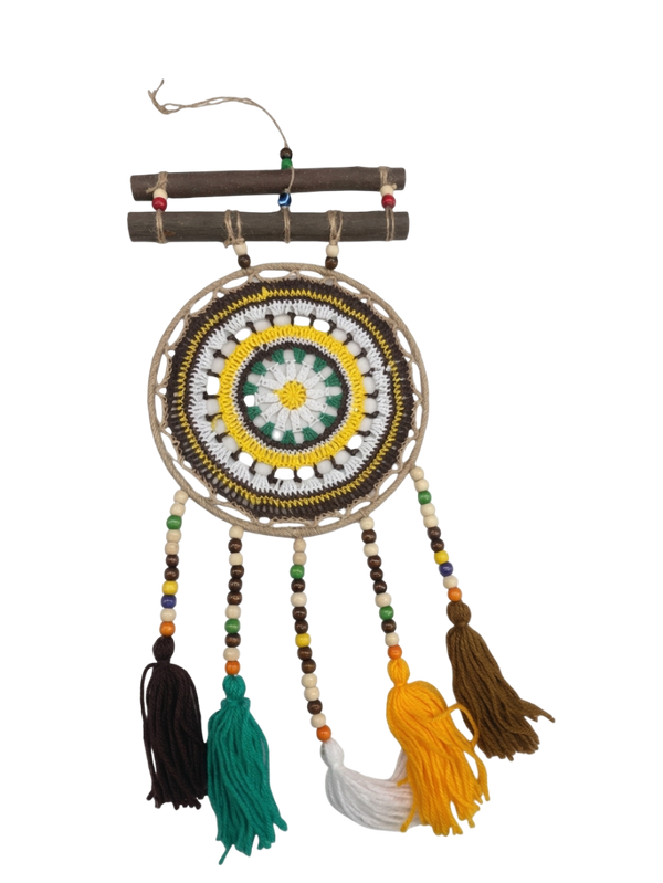 Handcrafted Boho Dreamcatcher Wall Hanging with Wooden Rods & Beaded Tassels