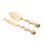 2-Piece Set Elegant Gold Rose Wedding Cake Knife and Server Set
