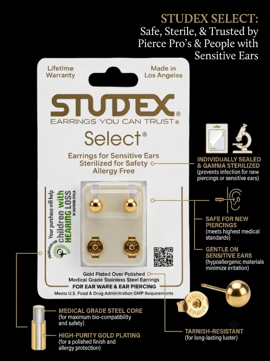 Studex® Select® Gold Plated Medical Grade Stainless Steel Ball Earrings