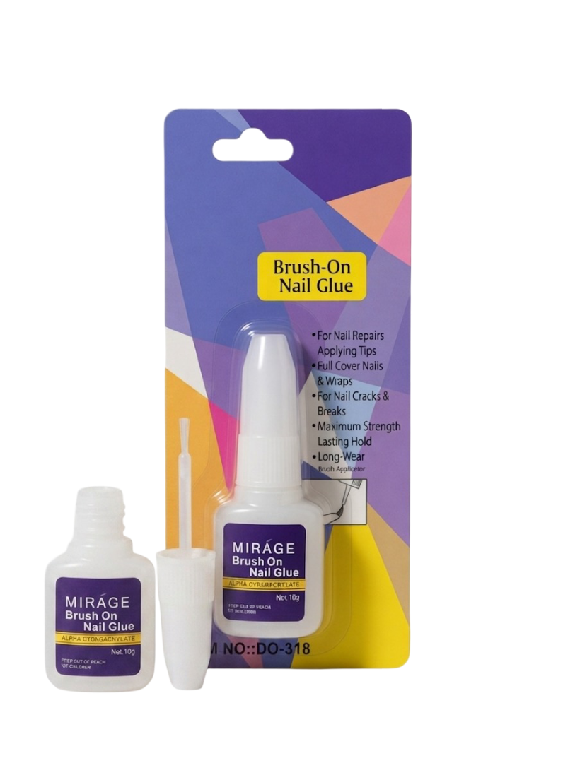 MIRAGE Professional Brush-On Nail Glue – Maximum Strength Adhesive for Nail Repairs, Tips, and Wraps (10g)