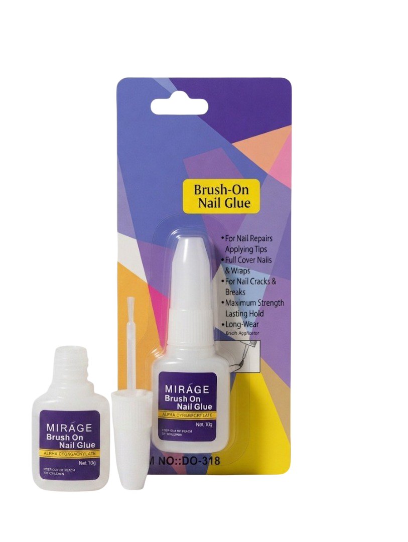 MIRAGE Professional Brush-On Nail Glue – Maximum Strength Adhesive for Nail Repairs, Tips, and Wraps (10g)