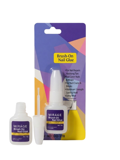 MIRAGE Professional Brush-On Nail Glue – Maximum Strength Adhesive for Nail Repairs, Tips, and Wraps (10g)