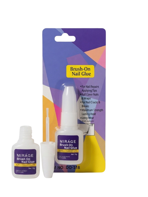 MIRAGE Professional Brush-On Nail Glue – Maximum Strength Adhesive for Nail Repairs, Tips, and Wraps (10g)