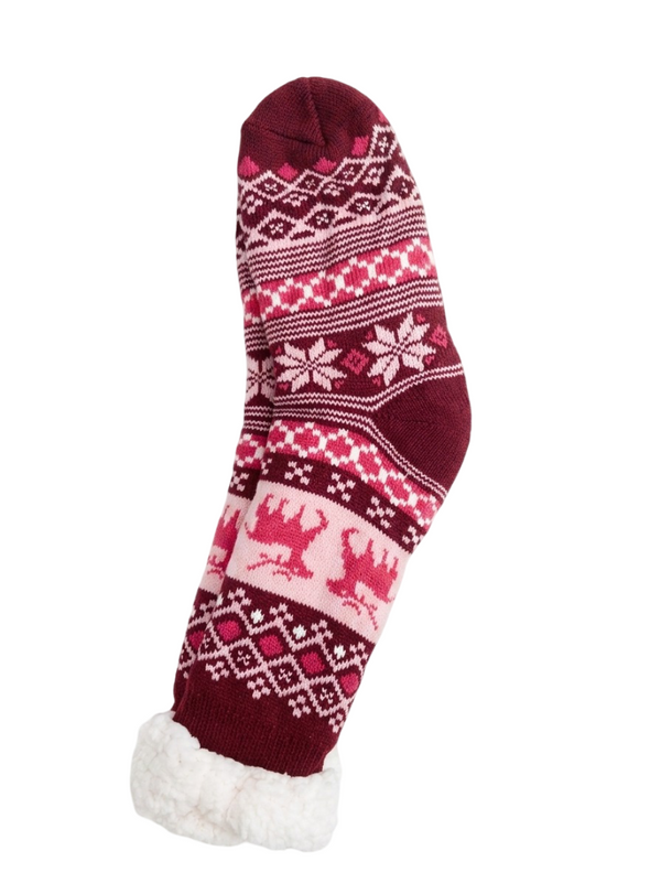 Ultra-Soft Sherpa Lined Winter Slipper Socks - Nordic Pink