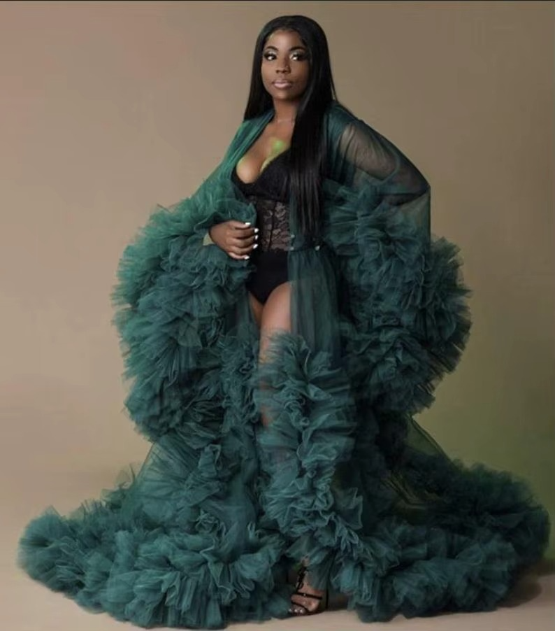 Sexy Maternity Star Dresses See Thru Birdal Tulle Robes Customized Color For Photo Shoot Or Baby Shower Plus Size Bathrobe Gowns