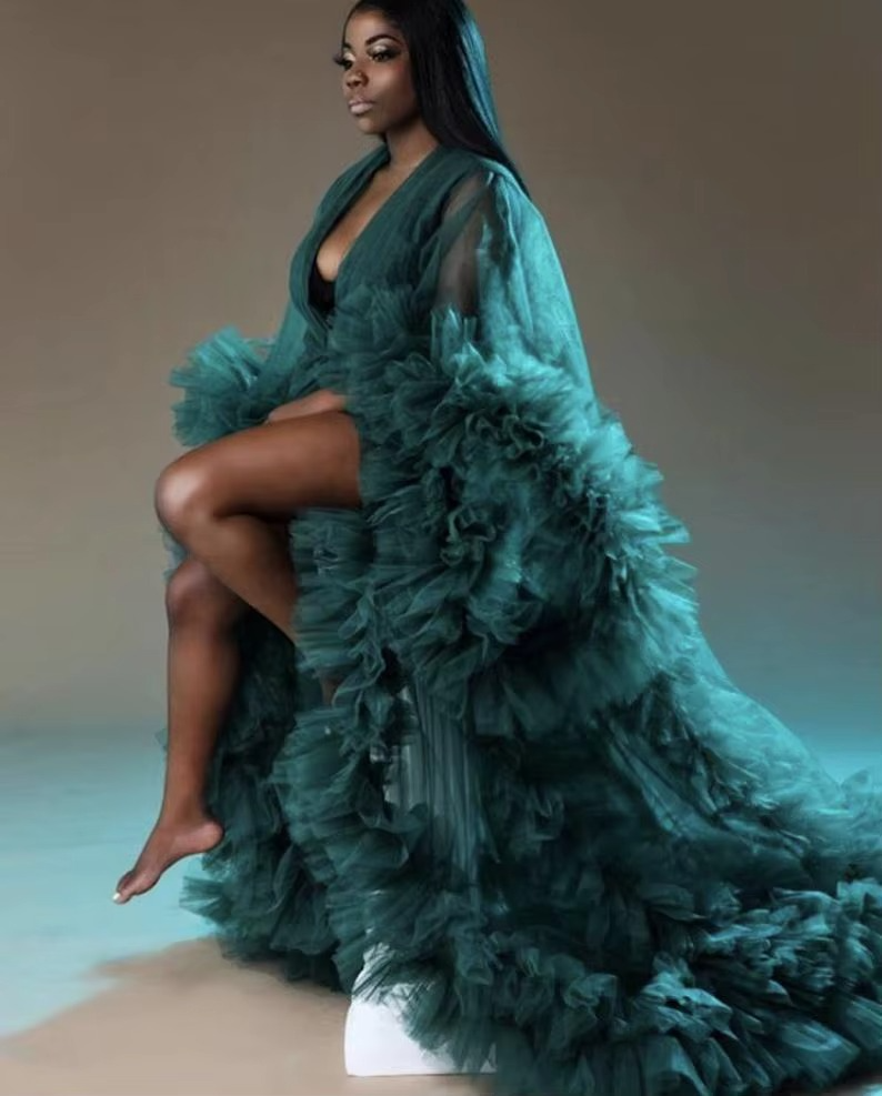 Sexy Maternity Star Dresses See Thru Birdal Tulle Robes Customized Color For Photo Shoot Or Baby Shower Plus Size Bathrobe Gowns