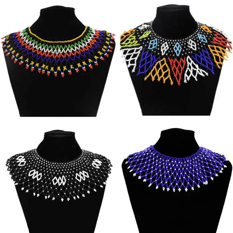 Handcrafted African Beaded Collar Necklace – Vibrant Traditional Zulu Inspired Statement Choker