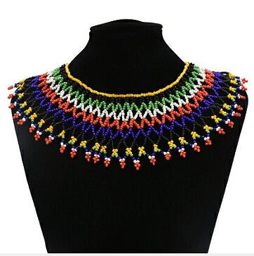 Handcrafted African Beaded Collar Necklace – Vibrant Traditional Zulu Inspired Statement Choker